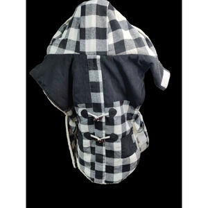 Fleece lined, black and white checkered dog winter coat with hoodie-Size XL